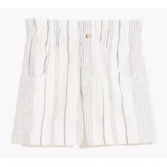NEW MADEWELL Linen Cotton Pull-On Paperbag Shorts in Stripe - Picture 1 of 1